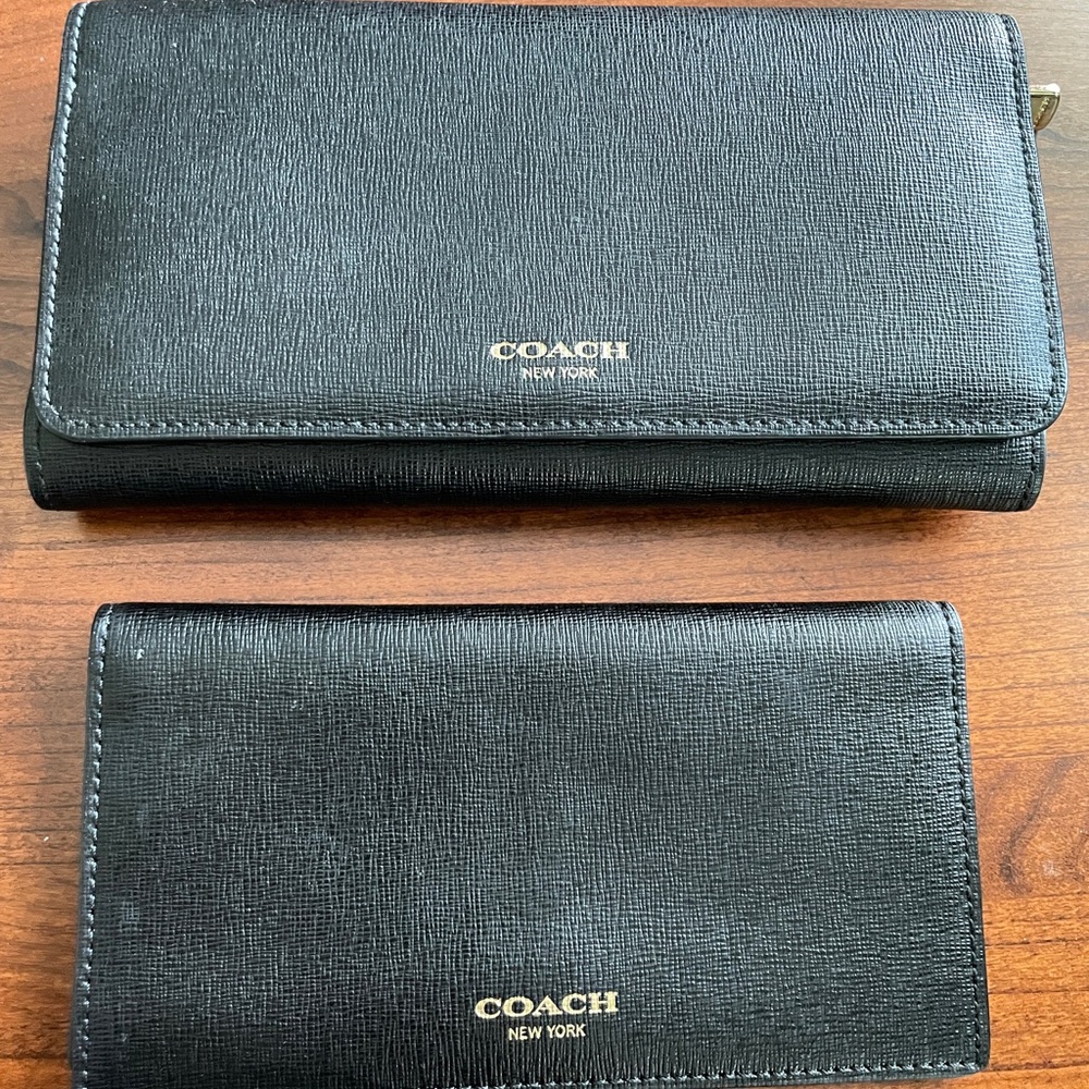 Coach Saffiano Black Check Book Wallet Set